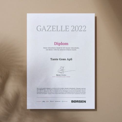 Vores diplom for at have vundet en Børsen Gazelle i 2022.