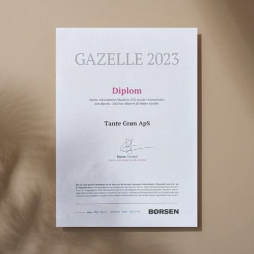Vores diplom for at have vundet en Børsen Gazelle i 2023.